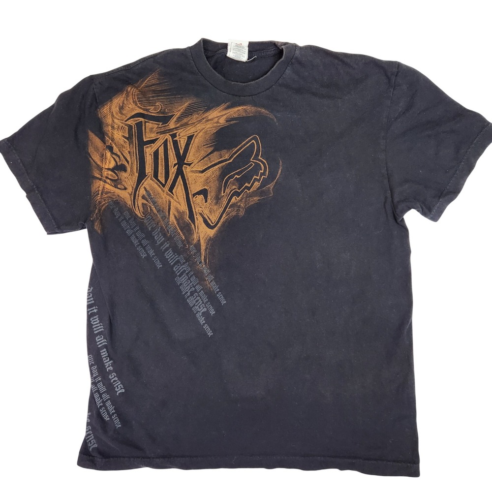 Fox Racing Mens XL T-Shirt Black Orange Graphic Motocross Skater Y2K Tee